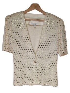 Vintage St. John Cream Gold Metallic Knit Top Size 12